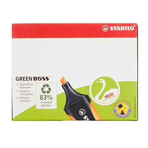STABILO GREEN BOSS - Marcador fluorescente fabricado en un 83% con plásticos reciclados - Caja con 10 unidades color verde