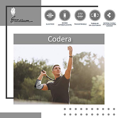 STADIUM - Codera, Gris, S, para alivio del dolor de musculos del codo, epicondilitis, tendinitis artritis, codo tenista y codo golfista, vendaje para soporte deportivo, Unisex para Hombre y Mujer
