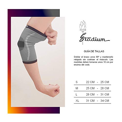 STADIUM - Codera, Gris, S, para alivio del dolor de musculos del codo, epicondilitis, tendinitis artritis, codo tenista y codo golfista, vendaje para soporte deportivo, Unisex para Hombre y Mujer