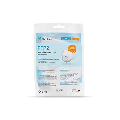 Star Care Mascarilla Protectora Desechable Respiratoria FFP2 Pack de 15 uds. Homologada NB 2163. Filtración 99%