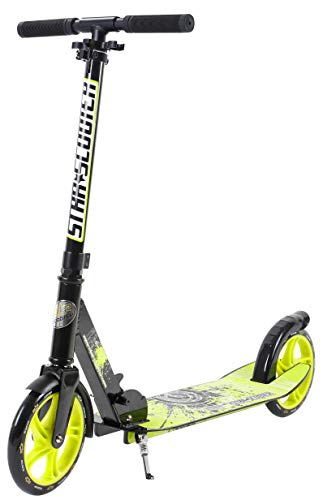 Star-Scooter Patinete Patineta Scooter Plegable XXL para niños y niñas a Partir de 6-7 años y Adultos para Ciudad | 205 mm Edición mas Ancha, con más Espacio para los pies | Negro & Verde