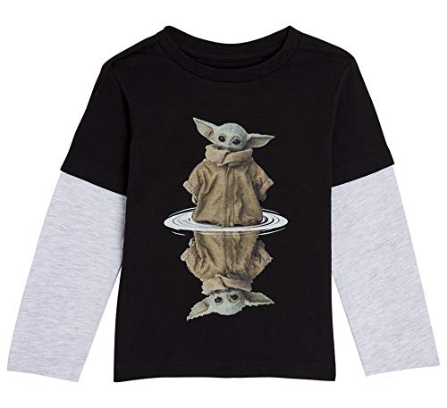 Star Wars Camiseta Niño, Camisetas Niño de Manga Larga Gris y Negra, con Baby Yoda The Mandalorian The Child, Ropa Niño, Regalos para Niños y Adolescentes (9-10 años)
