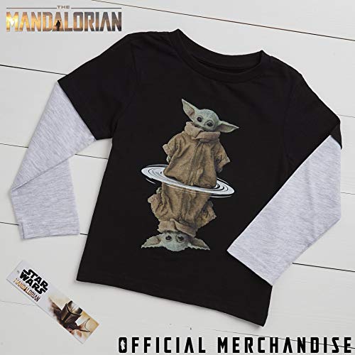 Star Wars Camiseta Niño, Camisetas Niño de Manga Larga Gris y Negra, con Baby Yoda The Mandalorian The Child, Ropa Niño, Regalos para Niños y Adolescentes (9-10 años)