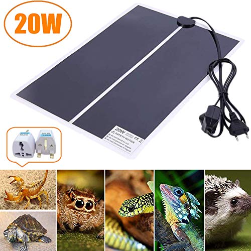 STARPIA Manta Termica para Reptiles, 5W 7W 14W 20W Manta Termica Calor Ajustable con Control De Temperatura, Reptil Almohadilla Térmica Reptil Heat Mat para Anfibios Invertebrado Terrarios (20W)