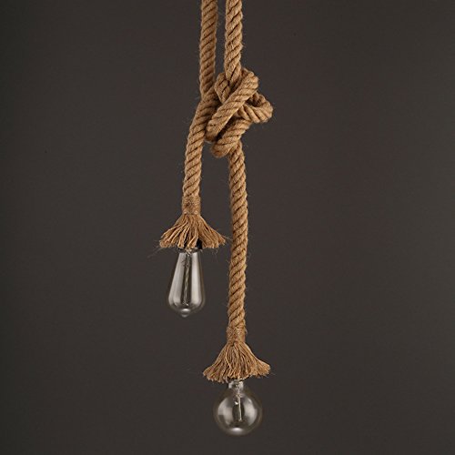 STARRYOL E27 Cuerda de cáñamo de doble cabeza Lámpara colgante colgante de la vendimia, Industrial Estilo retro del país Luz de techo perfecta para el comedor Restaurante Bar Cafetería