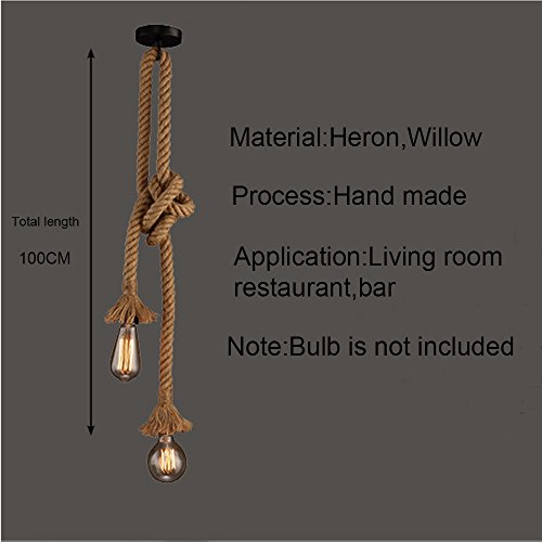 STARRYOL E27 Cuerda de cáñamo de doble cabeza Lámpara colgante colgante de la vendimia, Industrial Estilo retro del país Luz de techo perfecta para el comedor Restaurante Bar Cafetería