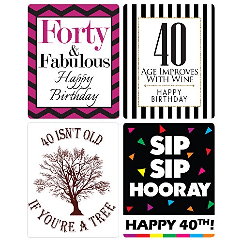 Sterling James Co. Paquete de Etiquetas del cumpleaños número 40 Chic - Suministros, Ideas y Decoraciones para Fiestas de cumpleaños - Regalos de cumpleaños Divertidos para Mujeres
