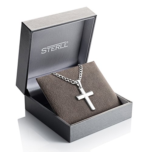 STERLL Cadena para hombre de plata 925, 50 cm de longitud, con colgante a forma de cruz, con caja de joyas, ideal como regalo de hombre