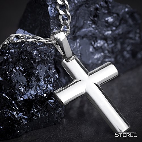 STERLL Cadena para hombre de plata 925, 50 cm de longitud, con colgante a forma de cruz, con caja de joyas, ideal como regalo de hombre
