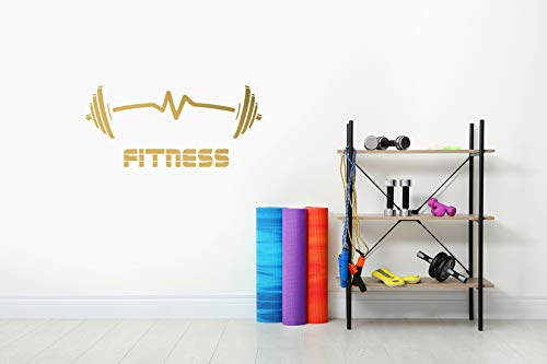 StickerDeen | Mancuernas de fitness en forma de latido para ejercicio, músculo, motivación, gimnasio, decoración de paredes, vinilo removible y adhesivo de regalo | (grande), dorado