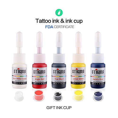 STIGMA Profesional Kit de Tatuaje Maquina para Tatuar Rotativa Maquina de Tatuaje Kit Completo 1 Maquina Negra 5 Tintas 20 Agujas Fuente de Alimentacion Pedal