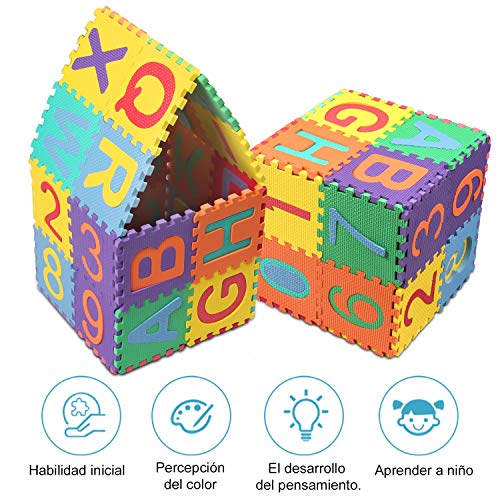 StillCool Alfombra Puzzle Niños de Letras para Niños Bebe Infantil 15cm * 15cm, 36 Piezas de Goma Espuma Suave Eva alfombras de Numeros 0 al 9 y 26 Letras (A-Z)