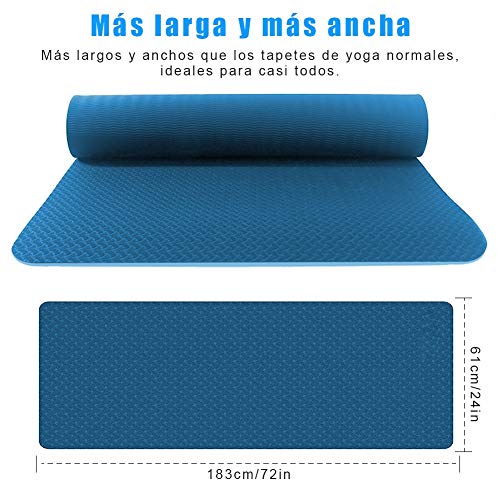 StillCool Esterilla Yoga TPE, Colchoneta de Yoga Antideslizante con Correa de Hombro Elástica para Gimnasia Pilates Gimnasia en Fitness Casa y Al Aire Libre, 183 x 61 x 0,6 cm - Azul