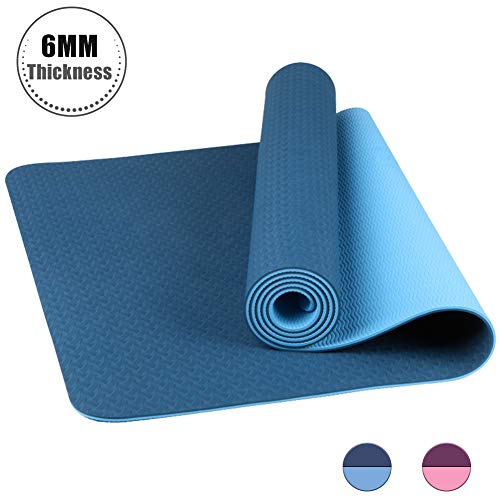 StillCool Esterilla Yoga TPE, Colchoneta de Yoga Antideslizante con Correa de Hombro Elástica para Gimnasia Pilates Gimnasia en Fitness Casa y Al Aire Libre, 183 x 61 x 0,6 cm - Azul