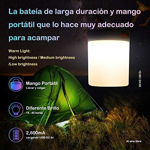 StillCool Lámpara de Noche Altavoz Bluetooth, Luz Nocturna Altavoz Bluetooth y Música Sensor Táctil con 7 Colores Alarma Reloj Mango y USB Recargable para Leer Acampada y Fiesta - Blanco