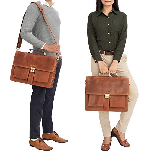 STILORD 'Eros' Maletín de Cuero de 15,6 Pulgadas portátil Bolso de Negocios Bandolera Gran Bolso de Trabajo XL Cuero Vacuno Auténtico, Color:Andorra - marrón
