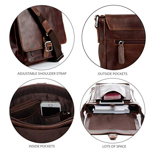 STOKED® Bolso Tipo Mensajero Nathan Bandolera iPad Bolso de Hombro Piel marrón