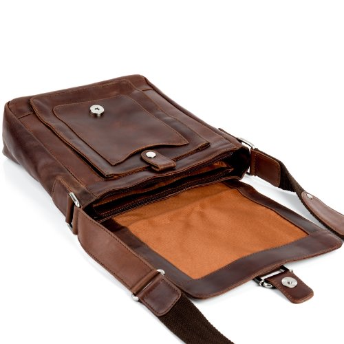 STOKED® Bolso Tipo Mensajero Nathan Bandolera iPad Bolso de Hombro Piel marrón