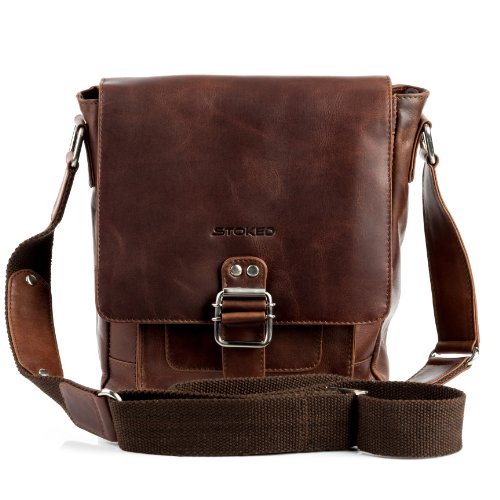 STOKED® Bolso Tipo Mensajero Nathan Bandolera iPad Bolso de Hombro Piel marrón