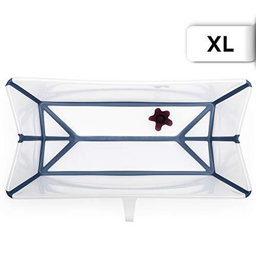 STOKKE® Flexi Bath® Extragrande - Bañera de bebé plegable para ducha │ Piscina portátil antideslizante para niños hasta los 6 años - Color: XL Transparent Blue