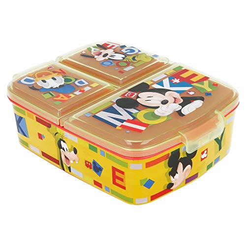 Stor Mickey Mouse (Disney) | Sandwichera con 3 Compartimentos para niños - lonchera Infantil - Porta merienda - Fiambrera Decorada