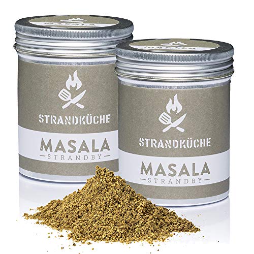 Strandküche Strandby Masala 2x45 g I Mezcla Hindú Bio cilantro mezclado con alcaravea pimienta canela clavo de olor cardamomo laurel citrico I Especia asiático perfecta para cocinar en el Wok
