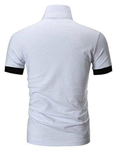 STTLZMC Polo para Hombre de Manga Corta Casual Moda Algodón Camisas Cuello en Contraste Golf Tennis,Blanco,M
