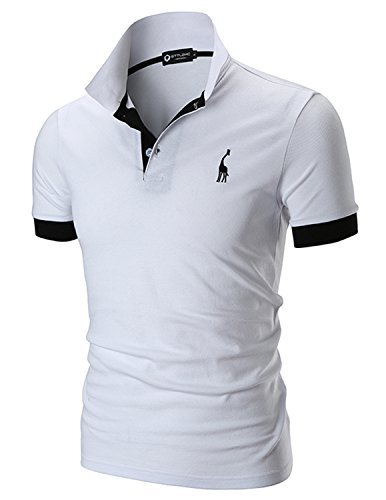 STTLZMC Polo para Hombre de Manga Corta Casual Moda Algodón Camisas Cuello en Contraste Golf Tennis,Blanco,M