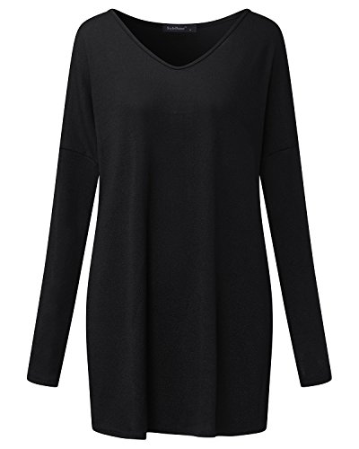 Style Dome Jerseys Mujer Largos Cuello V Manga Sudadera Casual Tops Blusa Camiseta Pull-Over Suéter Negro S