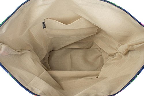 styleBREAKER Bolso para la Playa con un Colorido Estampado de hibiscos, Rafia en la Base y Cremallera, Bolso de Hombro, Bolso de Tipo «Shopper», señora 02012233, Color:Turquesa