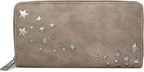 styleBREAKER Cartera de Mujer con recortados metálicos en Forma de Estrella, Cremallera, Monedero 02040115, Color:Gris Pardo