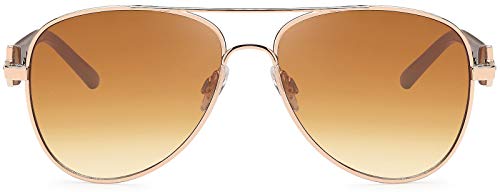 styleBREAKER Damas Aviadoras con lentes tintadas, gafas de sol con sienes lacadas y strass 09020053, color:Marco dorado/delineado de vidrio marrón