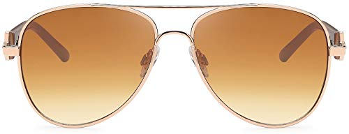 styleBREAKER Damas Aviadoras con lentes tintadas, gafas de sol con sienes lacadas y strass 09020053, color:Marco dorado/delineado de vidrio marrón