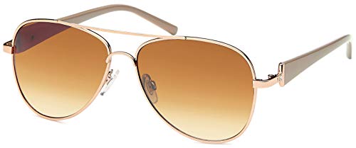 styleBREAKER Damas Aviadoras con lentes tintadas, gafas de sol con sienes lacadas y strass 09020053, color:Marco dorado/delineado de vidrio marrón