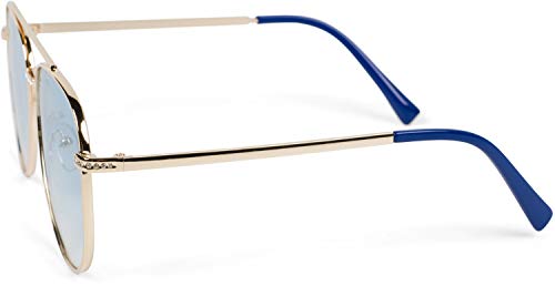 styleBREAKER Damas Aviadoras Gafas de sol con aplicación de estrás, lentes de policarbonato tintado y marco de metal 09020119, color:Montura gold/vidrio azul gradiente