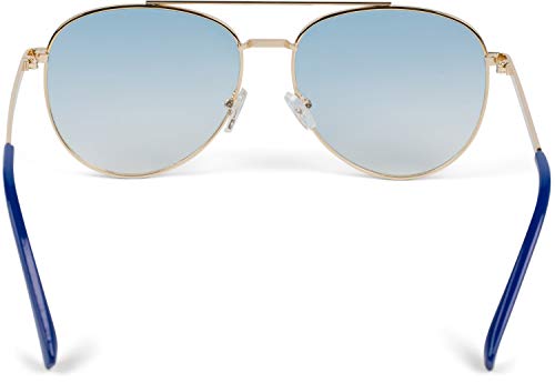 styleBREAKER Damas Aviadoras Gafas de sol con aplicación de estrás, lentes de policarbonato tintado y marco de metal 09020119, color:Montura gold/vidrio azul gradiente