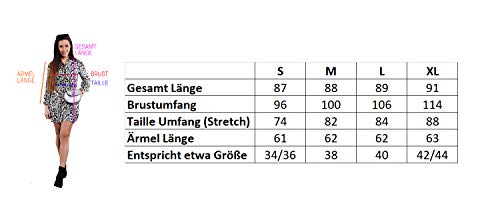 styleBREAKER Minivestido de Mujer de Manga Larga con Motivo Estampado de Serpiente, Cuello de Blusa y Tapeta de Botones, Volantes, túnica, Vestido 08010061, Color:Gris-Negro-Blanco, tamaño:L