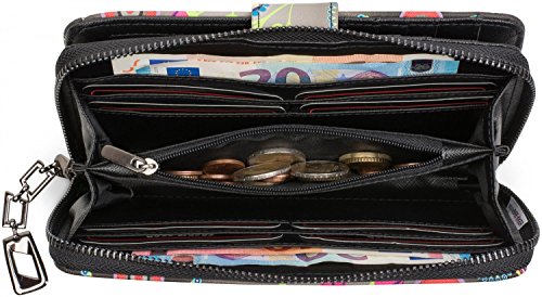 styleBREAKER Monedero con Motivo de Flores étnicas y floración, diseño Vintage, Cremallera, Mujeres 02040040, Color:Beige-marrón-marrón Oscuro-Fucsia