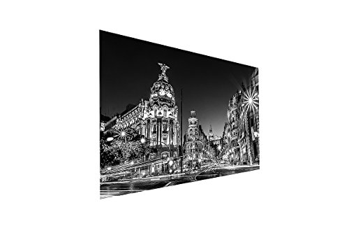 Su bilder24. de – gran via Madrid España Calle Negro/Blanco Sobre Lienzo con bastidor, imagen XXL de pared. Alta calidad, fabricado en Alemania., blau gelb weiß grün rot orange braun schwarz rosa, 70 x 110