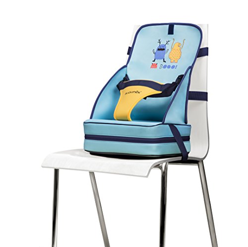 Suavinex - Alzador de Asiento Bebé con Diseño de Monstruitos BOOO. Trona de Viaje Portátil. Tejidos de Neopreno/Elevador +6 Meses, Color Azul