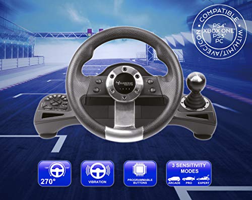 Subsonic - Volante de carreras Drive Pro Sport con pedales, paletas y palanca de cambios (PS4 Slim/Pro, Xbox One S/X, PS3, Windows)
