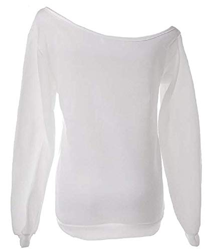 Sudadera Mujer Malla Labios Beso Boca Mujer niña Color Blanco Escote Barco Manga Larga Sexy - Talla XXL