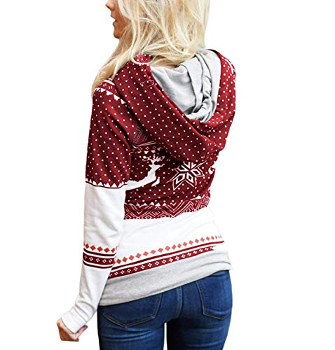 Sudadera Navidad con Capucha Mujer Sudaderas Navideñas Estampadas Jersey Navideño Sueter Reno Sweaters Pullover Hoodies Largas Chica Oversize Anchas Deporte Larga Invierno Personalizadas Vino Rojo L