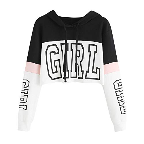 Sudaderas Adolescentes Chicas, Fossen Sudaderas Mujer Tumblr con Capucha - Emoticon Estampado Blusa Tops Camiseta de Manga Larga (Girl - Blanco, M)