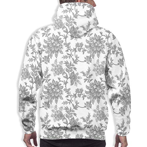 Sudaderas con capucha para hombre Sudadera con capucha, pétalos étnicos monocromáticos Influencias de la naturaleza tradicional asiática Impresión de arte de esencia, impresión en 3D Camisetas de ma