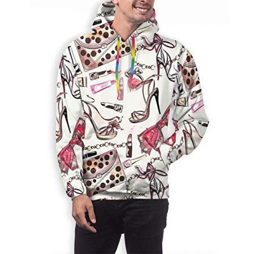 Sudaderas con Capucha para Hombre, Sudadera, Zapatos Femeninos, Accesorio de Perfume lipstic, artículos Imagen de patrón de Belleza, impresión en 3D, Camisetas Casuales de Manga Larga