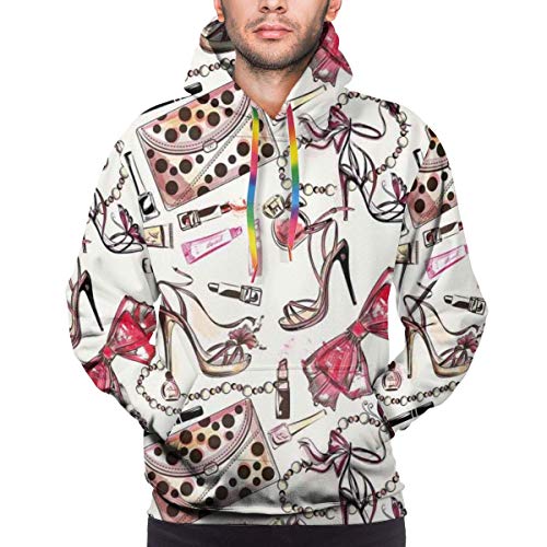 Sudaderas con Capucha para Hombre, Sudadera, Zapatos Femeninos, Accesorio de Perfume lipstic, artículos Imagen de patrón de Belleza, impresión en 3D, Camisetas Casuales de Manga Larga