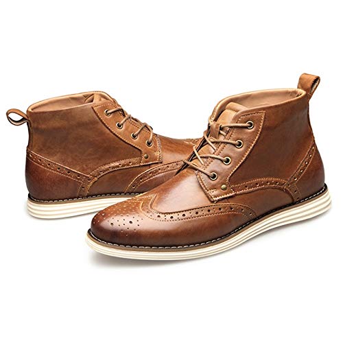 Suela de goma WoodenHeel superior de piel sintétic Botina Hombres bota del tobillo ata for arriba el cuero auténtico con experiencia cosido Brogue extremo del ala ceroso cordones de vellosidades forra