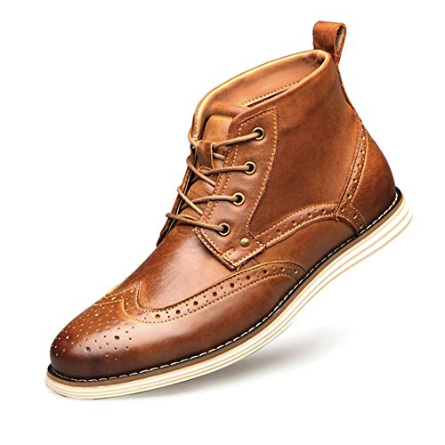 Suela de goma WoodenHeel superior de piel sintétic Botina Hombres bota del tobillo ata for arriba el cuero auténtico con experiencia cosido Brogue extremo del ala ceroso cordones de vellosidades forra