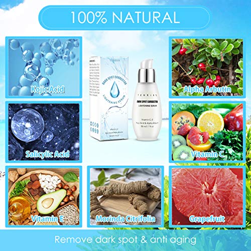 Suero aclarante, corrector de manchas oscuras Suero aclarante para rostro y cuerpo con ácido kójico, alfa arbutina, vitamina C, E, extracto natural contra el envejecimiento 50 ml